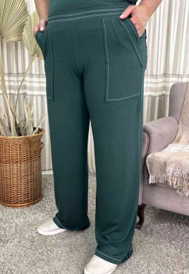Calça Pantalona Bolsos a Fio Verde