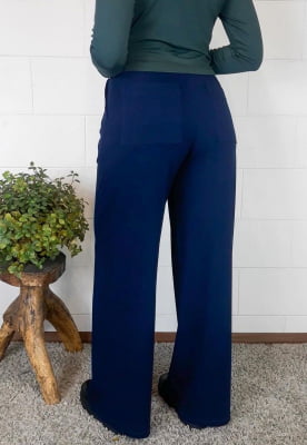 Pantalona Bea Abdalla Com Bolsos Azul Marinho
