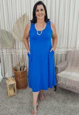 Vestido Bea Abdalla Mid Evasê  Azul Turquesa