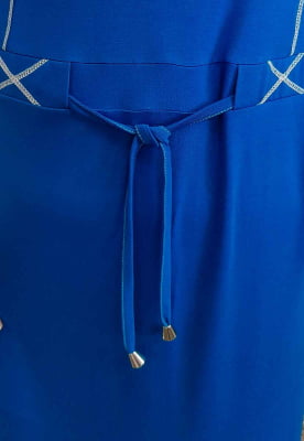Vestido Manga Curta  Abertura Lateral Azul